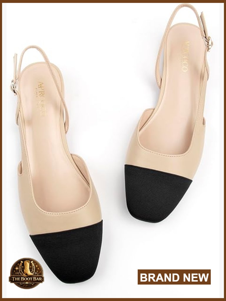 Slingback Flats Square Toe Low Heel Wedding Shoes Faux Leather Buckle Strap